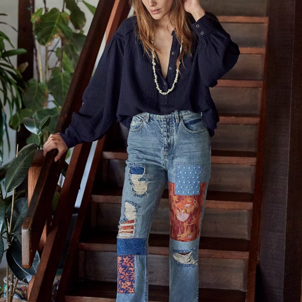 Free People Navy Blouse